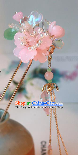 Handmade Chinese Classical Pink Plum Hair Clip Traditional Hair Accessories Ancient Hanfu Tassel Hairpins for Women