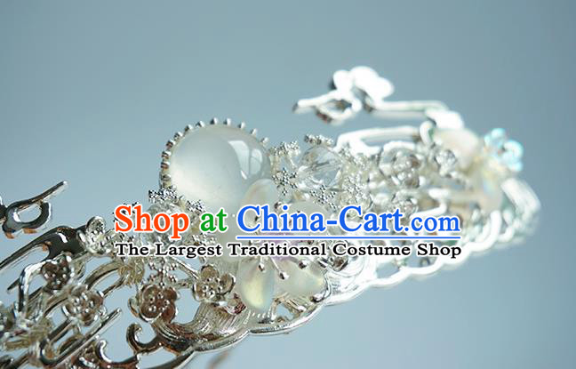 Chinese Classical Wedding Albite Hair Comb Traditional Bride Hair Accessories Handmade Hanfu Argent Tassel Hairpins Complete Set
