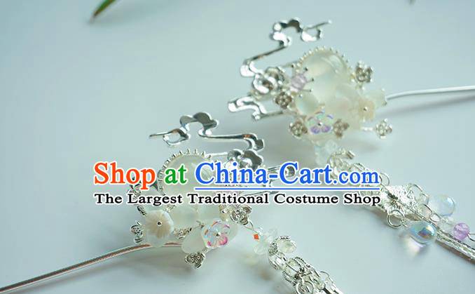 Chinese Classical Wedding Albite Hair Comb Traditional Bride Hair Accessories Handmade Hanfu Argent Tassel Hairpins Complete Set