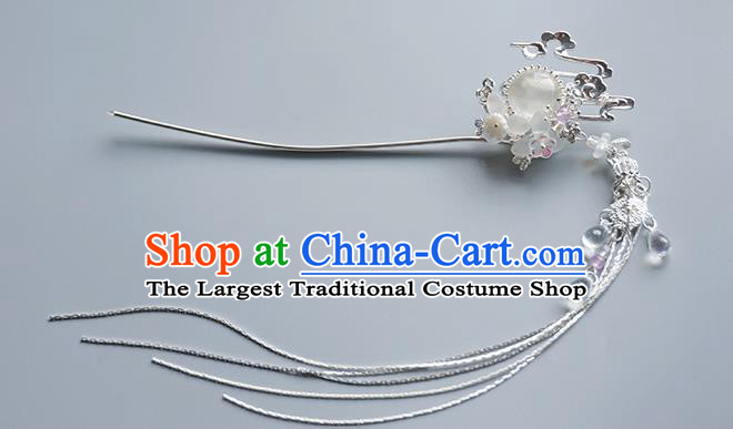 Chinese Classical Wedding Albite Hair Comb Traditional Bride Hair Accessories Handmade Hanfu Argent Tassel Hairpins Complete Set