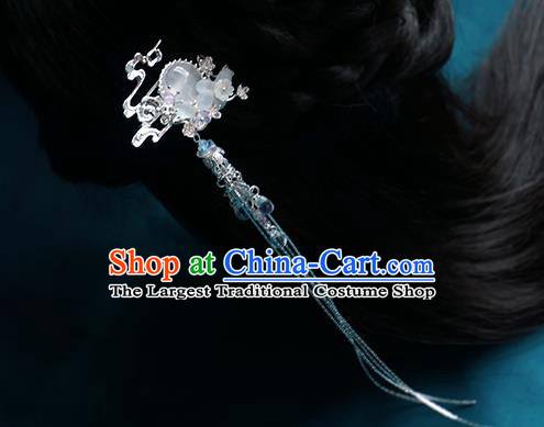Chinese Classical Wedding Albite Hair Comb Traditional Bride Hair Accessories Handmade Hanfu Argent Tassel Hairpins Complete Set