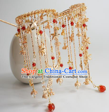 Handmade Chinese Golden Hair Clip Traditional Hair Accessories Ancient Hanfu Classical Star Tassel Hairpins for Women
