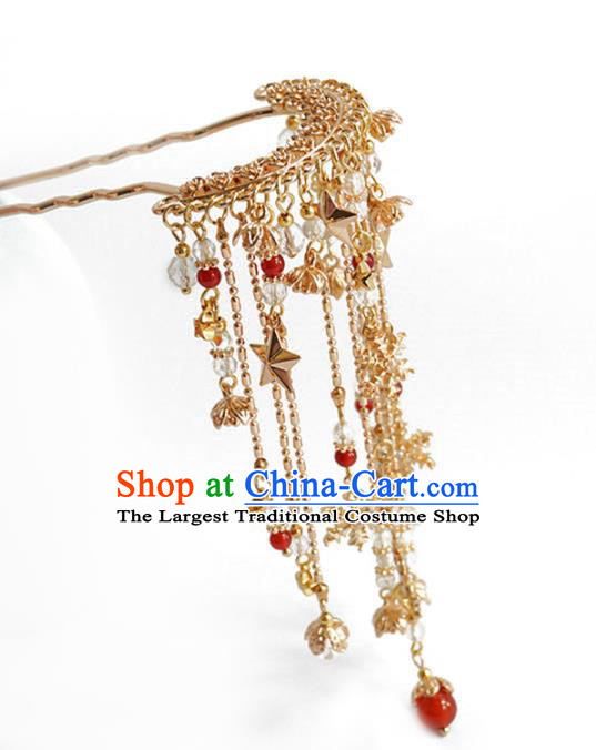 Handmade Chinese Golden Hair Clip Traditional Hair Accessories Ancient Hanfu Classical Star Tassel Hairpins for Women