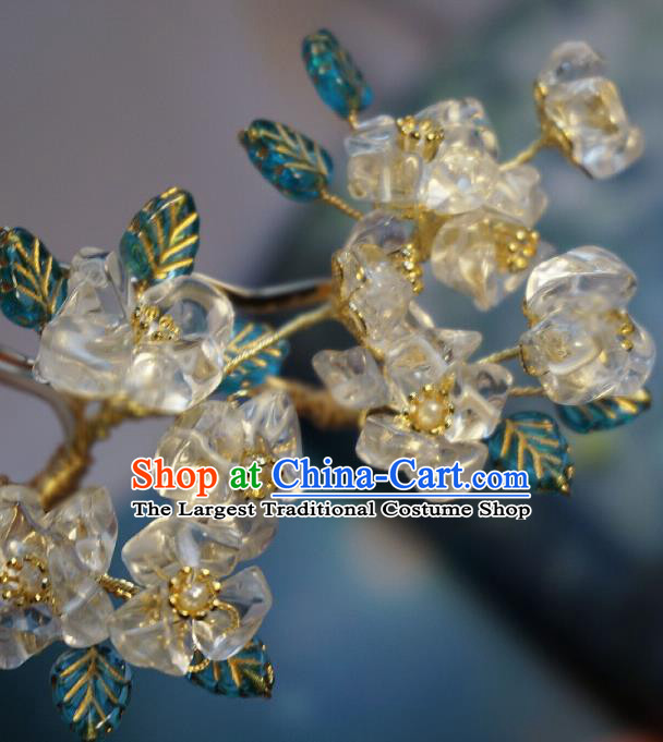 Handmade Chinese White Crystal Pear Flowers Hair Clip Traditional Hair Accessories Ancient Hairpins for Women