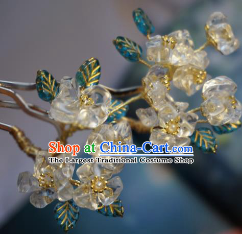 Handmade Chinese White Crystal Pear Flowers Hair Clip Traditional Hair Accessories Ancient Hairpins for Women