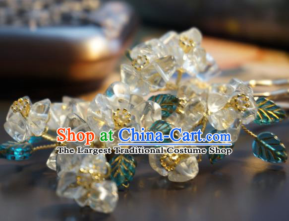 Handmade Chinese White Crystal Pear Flowers Hair Clip Traditional Hair Accessories Ancient Hairpins for Women