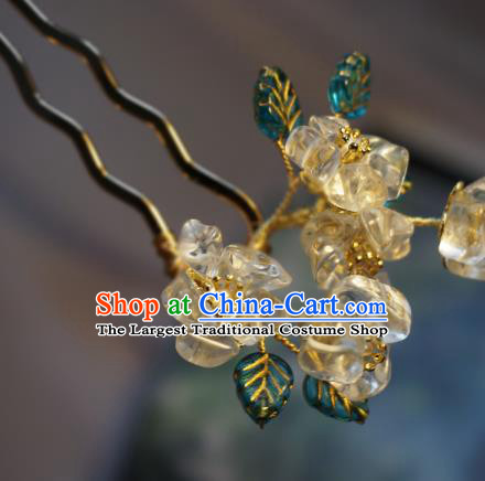 Handmade Chinese White Crystal Pear Flowers Hair Clip Traditional Hair Accessories Ancient Hairpins for Women