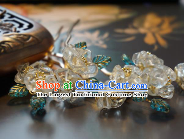 Handmade Chinese White Crystal Pear Flowers Hair Clip Traditional Hair Accessories Ancient Hairpins for Women