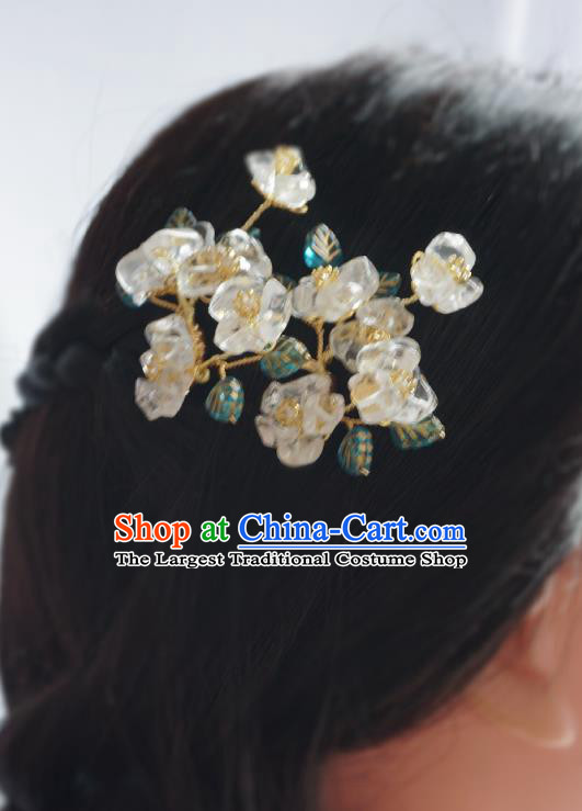Handmade Chinese White Crystal Pear Flowers Hair Clip Traditional Hair Accessories Ancient Hairpins for Women