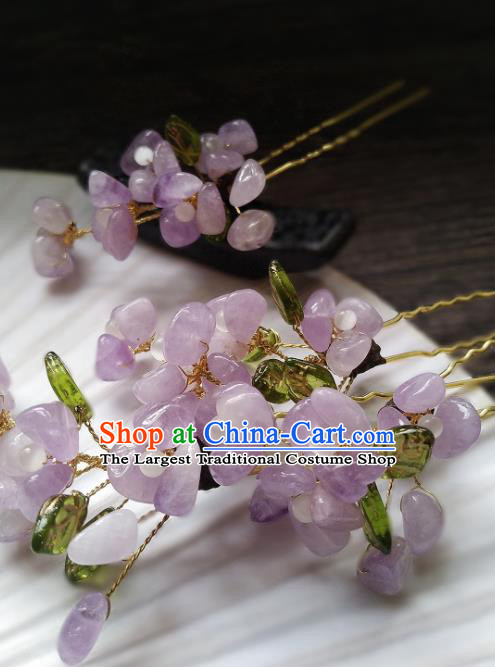 Handmade Chinese Hanfu Hair Clip Traditional Hair Accessories Ancient Amethyst Flowers Hairpins for Women