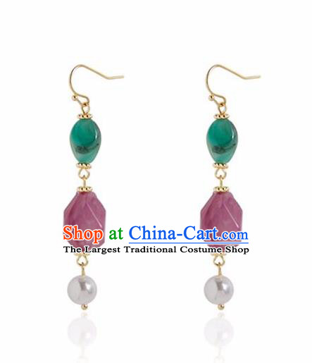 Chinese Handmade Hanfu Stone Earrings Traditional Ear Jewelry Accessories Classical Song Dynasty Eardrop for Women