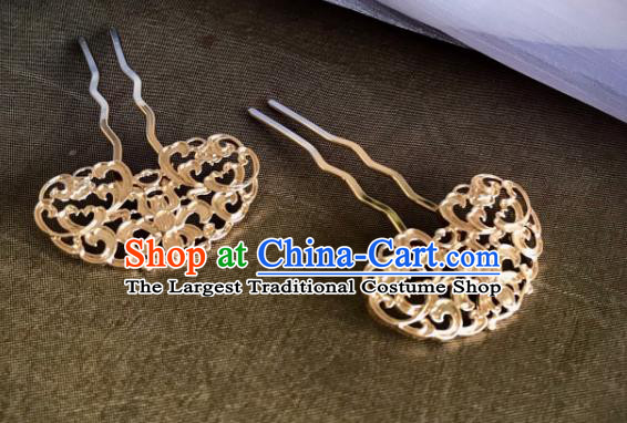 Handmade Chinese Ming Dynasty Court Hair Clip Traditional Hair Accessories Ancient Noble Lady Golden Hairpins for Women