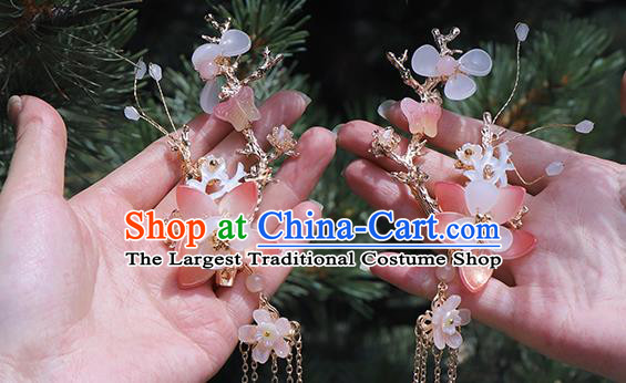 Handmade Chinese Hanfu Tassel Hair Claws Traditional Hair Accessories Ancient Princess Flower Hairpins for Women