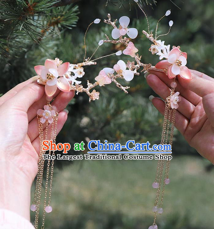 Handmade Chinese Hanfu Tassel Hair Claws Traditional Hair Accessories Ancient Princess Flower Hairpins for Women