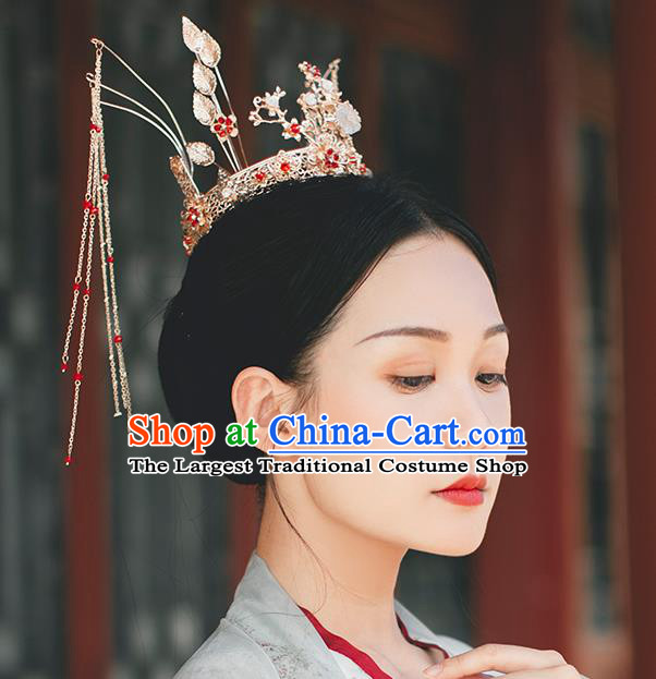 Chinese Classical Wedding Golden Hair Crown Hairpins Handmade Traditional Court Hair Accessories Bride Phoenix Coronet