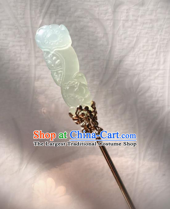 Handmade Chinese Tang Dynasty Palace Jade Hair Clip Traditional Hair Accessories Ancient Empress Golden Hairpins for Women