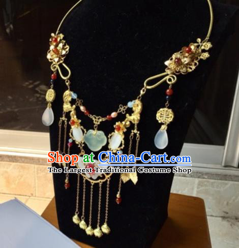 Top Grade Chinese Classical Ming Dynasty Jade Butterfly Jewelry Accessories Handmade Ancient Hanfu Bells Tassel Necklace for Women