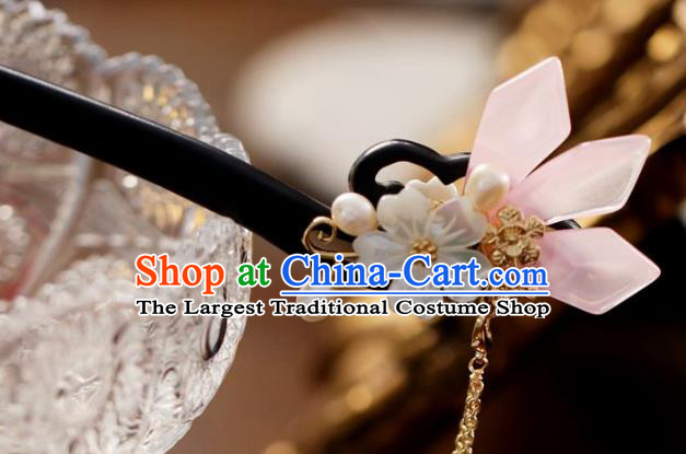 Handmade Chinese Cheongsam Shell Plum Hair Clip Traditional Hanfu Hair Accessories Ebony Purple Tassel Hairpins for Women