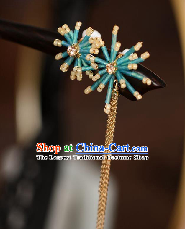 Handmade Chinese Cheongsam Ebony Hair Clip Traditional Hanfu Hair Accessories Blue Flower Hairpins for Women