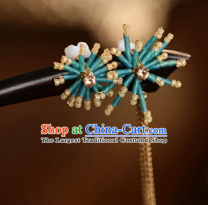 Handmade Chinese Cheongsam Ebony Hair Clip Traditional Hanfu Hair Accessories Blue Flower Hairpins for Women