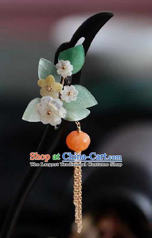 Handmade Chinese Cheongsam Shell Flower Hair Clip Traditional Hanfu Hair Accessories Ebony Hairpins for Women