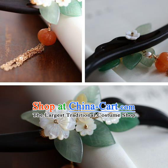 Handmade Chinese Cheongsam Shell Flower Hair Clip Traditional Hanfu Hair Accessories Ebony Hairpins for Women