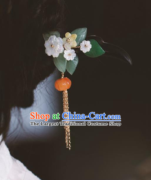 Handmade Chinese Cheongsam Shell Flower Hair Clip Traditional Hanfu Hair Accessories Ebony Hairpins for Women