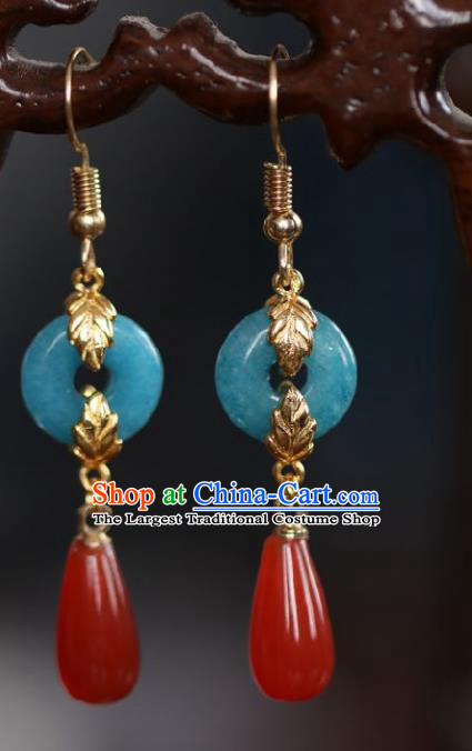 Chinese Handmade Hanfu Blue Ring Earrings Traditional Ear Jewelry Accessories Classical Court Eardrop for Women