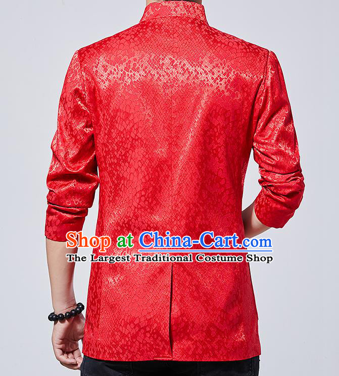 Chinese Traditional Sun Yat Sen Red Jacket Tang Suit Overcoat Outer Garment Costumes for Men