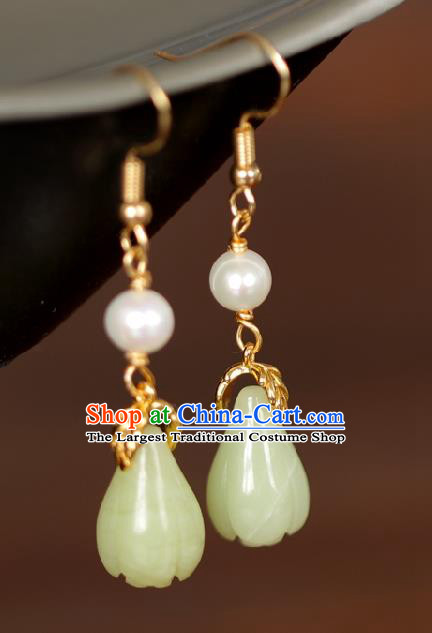 Chinese Handmade Hanfu Earrings Traditional Ear Jewelry Accessories Classical Jade Eardrop for Women
