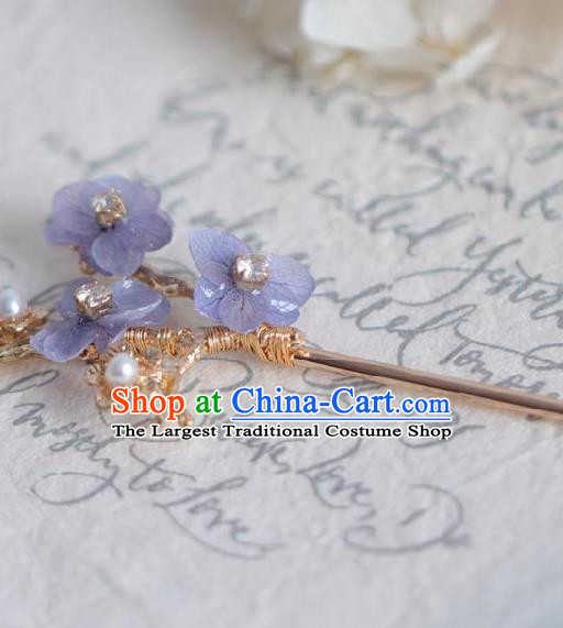 Chinese Cheongsam Purple Flowers Hair Clip Traditional Hanfu Hair Accessories Handmade Golden Hairpins for Women