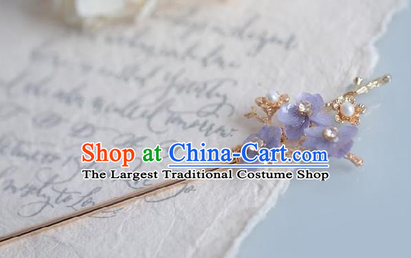 Chinese Cheongsam Purple Flowers Hair Clip Traditional Hanfu Hair Accessories Handmade Golden Hairpins for Women