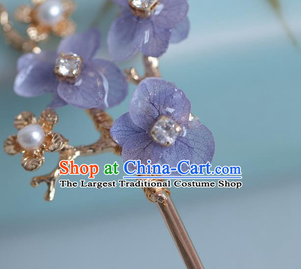 Chinese Cheongsam Purple Flowers Hair Clip Traditional Hanfu Hair Accessories Handmade Golden Hairpins for Women