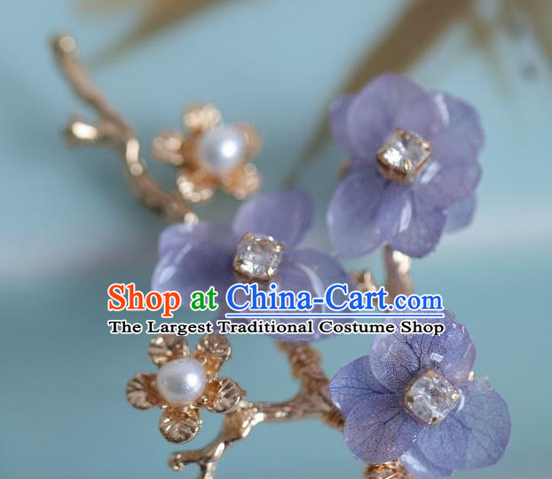Chinese Cheongsam Purple Flowers Hair Clip Traditional Hanfu Hair Accessories Handmade Golden Hairpins for Women