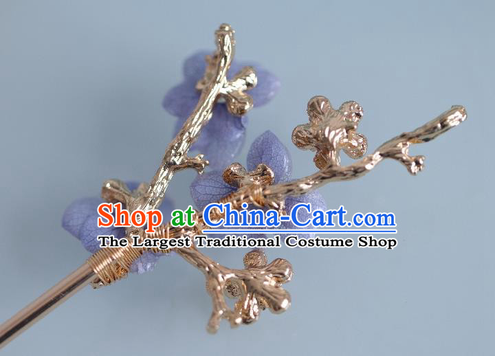 Chinese Cheongsam Purple Flowers Hair Clip Traditional Hanfu Hair Accessories Handmade Golden Hairpins for Women
