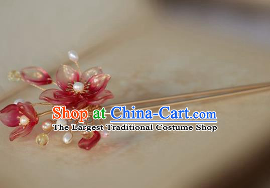 Chinese Cheongsam Red Flowers Hair Clip Traditional Hanfu Hair Accessories Handmade Peach Blossom Hairpins for Women