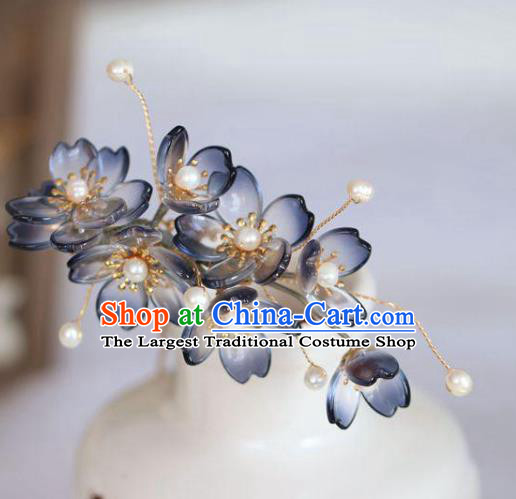 Chinese Cheongsam Blue Peach Blossom Hair Clip Traditional Hanfu Hair Accessories Handmade Flowers Hairpins for Women