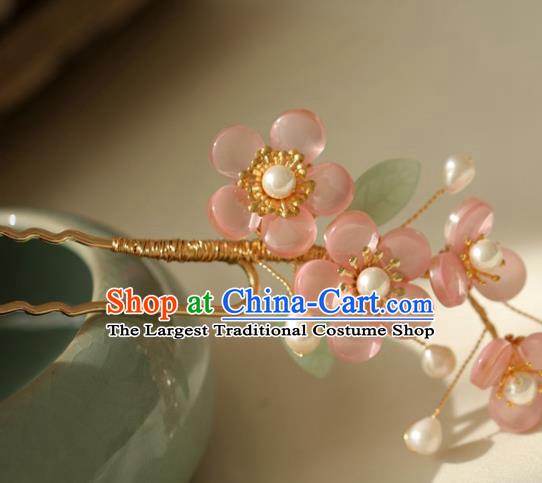Chinese Cheongsam Pink Plum Blossom Hair Clip Traditional Hanfu Hair Accessories Handmade Hairpins for Women