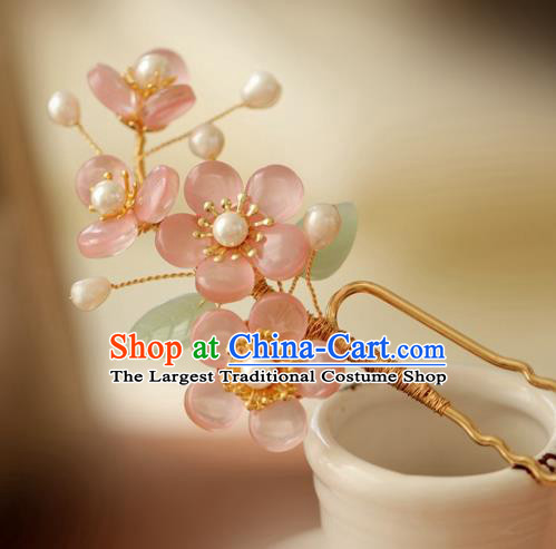 Chinese Cheongsam Pink Plum Blossom Hair Clip Traditional Hanfu Hair Accessories Handmade Hairpins for Women