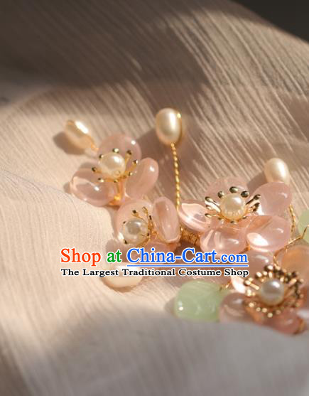 Chinese Cheongsam Pink Plum Blossom Hair Clip Traditional Hanfu Hair Accessories Handmade Hairpins for Women