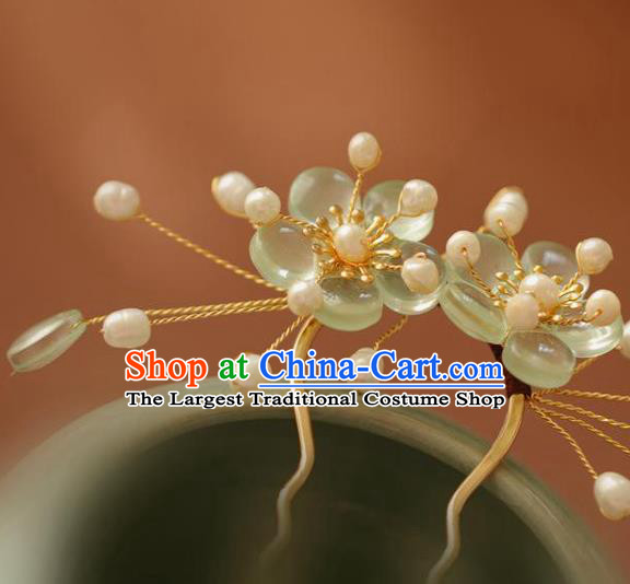 Chinese Cheongsam Green Plum Blossom Hair Clip Traditional Hanfu Hair Accessories Handmade Hairpins for Women