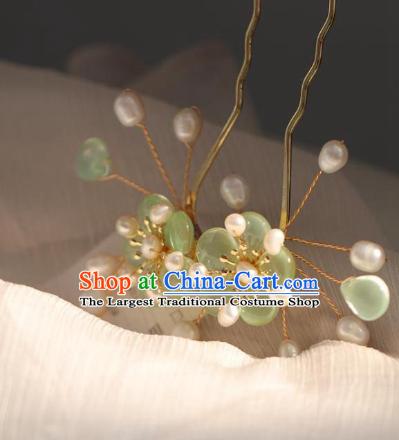 Chinese Cheongsam Green Plum Blossom Hair Clip Traditional Hanfu Hair Accessories Handmade Hairpins for Women