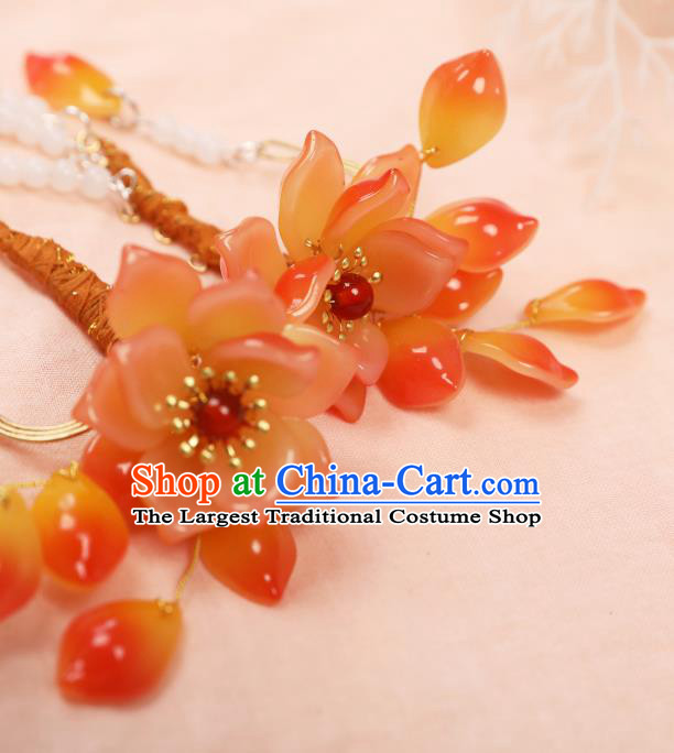 Traditional Chinese Orange Flowers Ear Accessories Handmade Tassel Eardrop Ancient Princess Earrings Pendant for Women