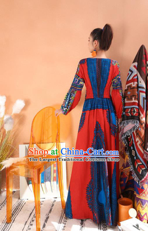 Thailand Traditional Embroidery Beads Red Dress Photography Morocco National Informal Costumes for Women