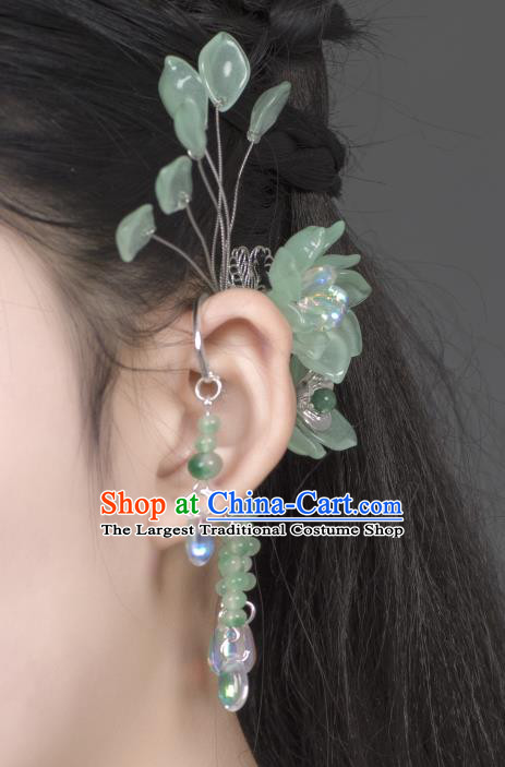 Traditional Chinese Green Flowers Ear Accessories Handmade Tassel Eardrop Ancient Princess Earrings Pendant for Women