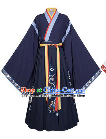 Traditional Chinese Jin Dynasty Swordsman Hanfu Apparels Ancient Young Male Historical Costumes Knight Shirt and Skirt Full Set