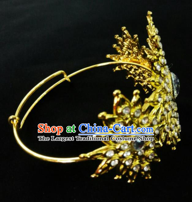 Chinese Dai Nationality Folk Dance Bracelet Traditional Ethnic Golden Bangle Accessories for Women
