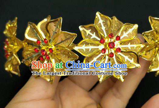 Chinese Dai Nationality Flowers Hairpin Traditional Ethnic Hair Accessories Handmade Dance Golden Hair Combfor Women