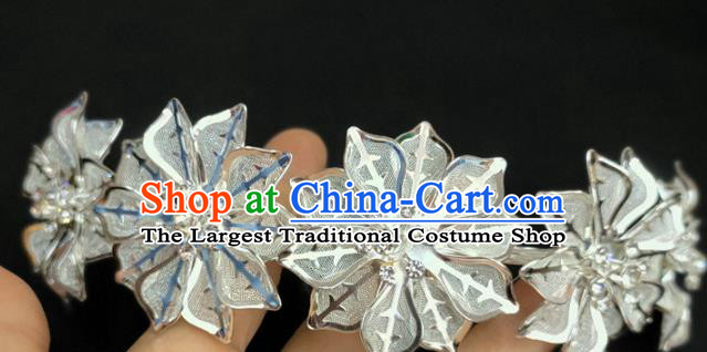 Chinese Dai Nationality Flowers Hairpin Traditional Ethnic Hair Accessories Handmade Dance Argent Hair Comb for Women
