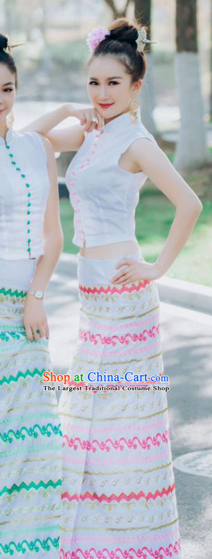 Chinese Dai Nationality Stage Performance Blouse and Straight Skirt Outfit Traditional Dai Ethnic Dance Fashion Costumes